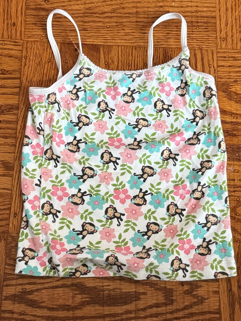 Gymboree White Camisole with Pink & Blue Floral Monkey Print